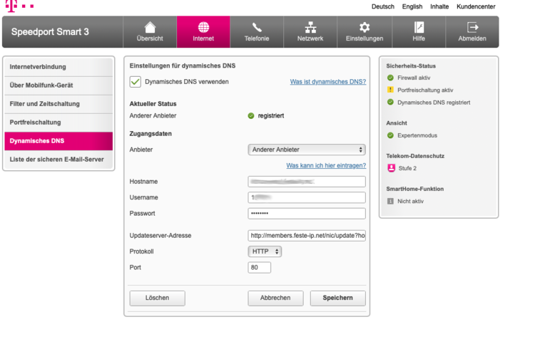 Dynamische DNS Einstellung Speedport 3